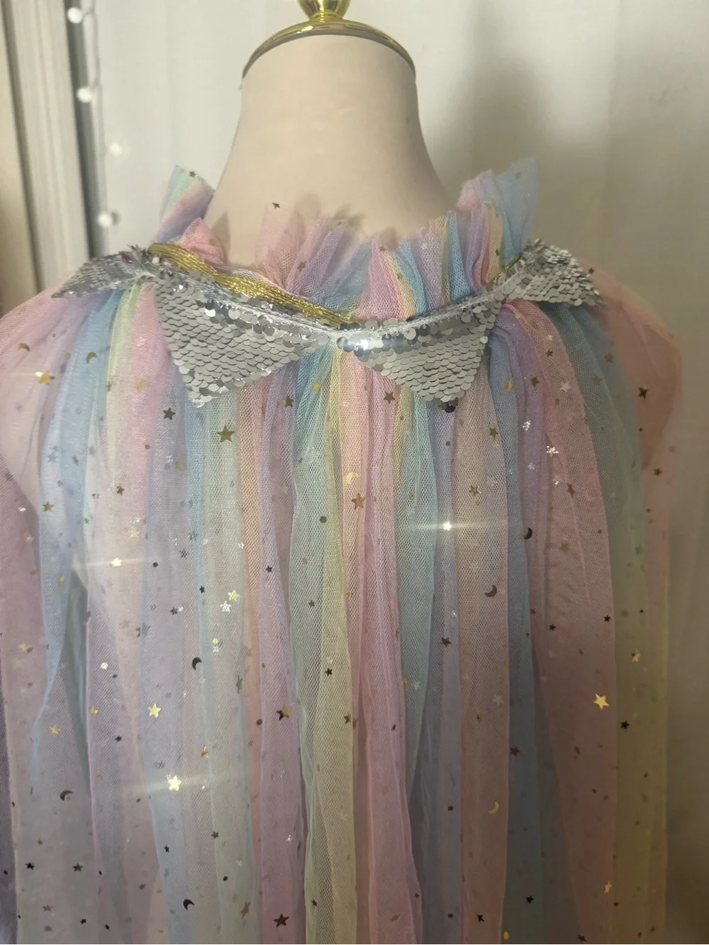 Pastel Rainbow Glitter Star Moon Tulle Fairy Cape Cover Up Costume Kids